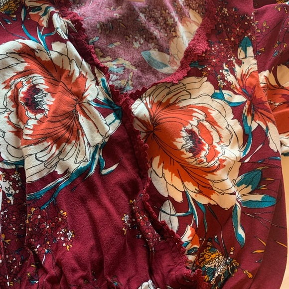 Burgundy Floral Dress XS pockets hi-lo boho mini slip dress romantic babydoll - Picture 5 of 11